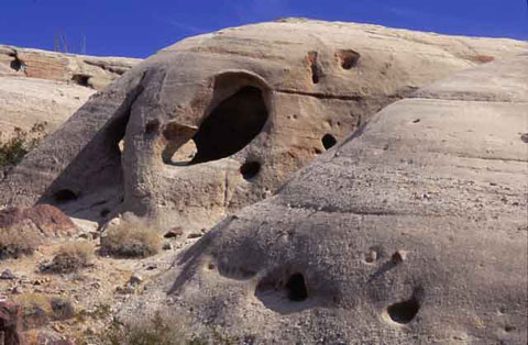 Photo of the sandstone Wind Caves, geologica lsandstone features which wind erosion has hollowed out