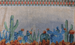 Colorful cactus and desert scene with vibrant flowers, showcasing an artistic representation of nature.